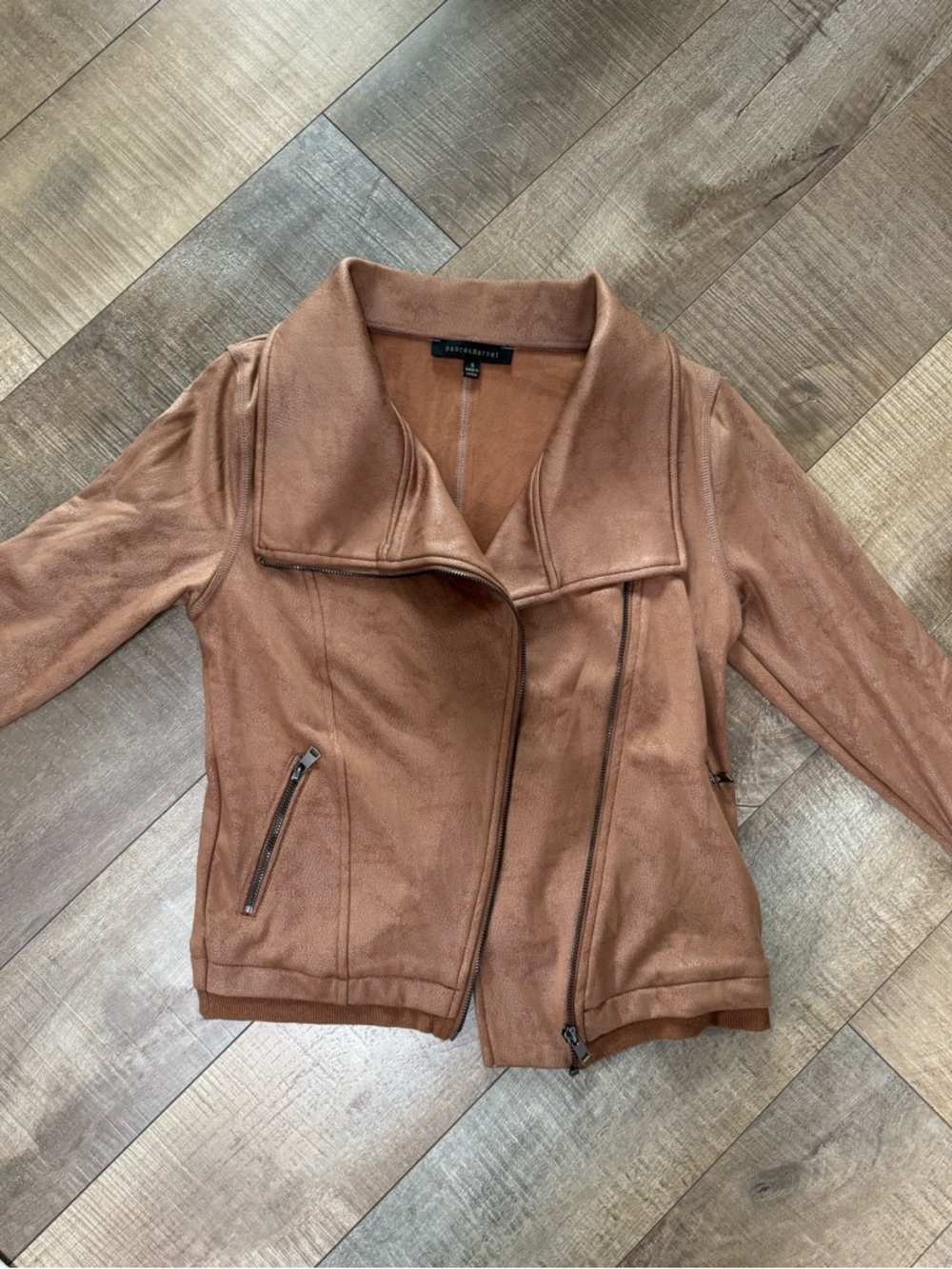 Camel Faux-Suede Moto Jacket
